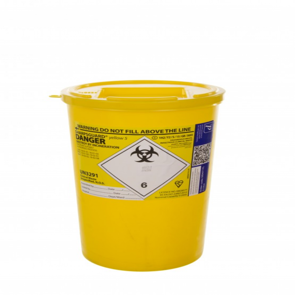 DNDD471YLR Yellow Lid Sharpsguard Sharps bin 5 litre