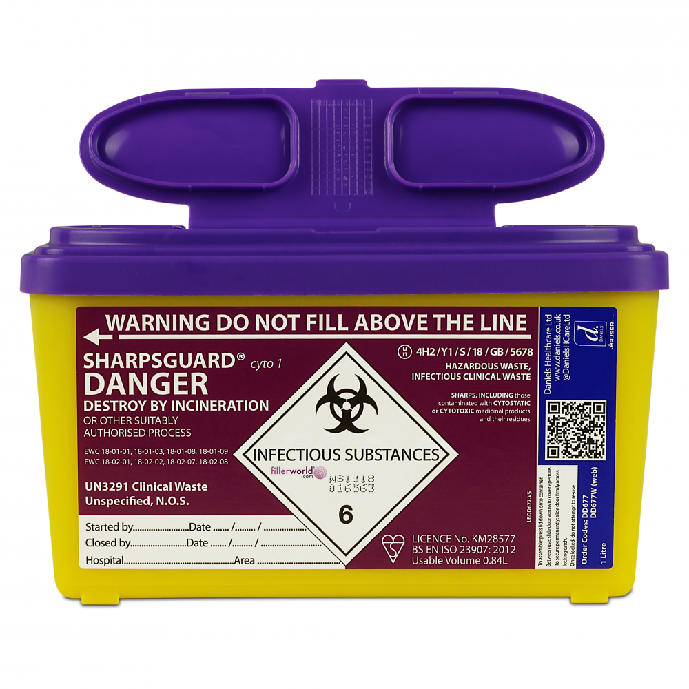 4H2/Y1/S/18/GB/5678 Purple Lid Sharpsguard  cyto Sharps bin 1 Litre