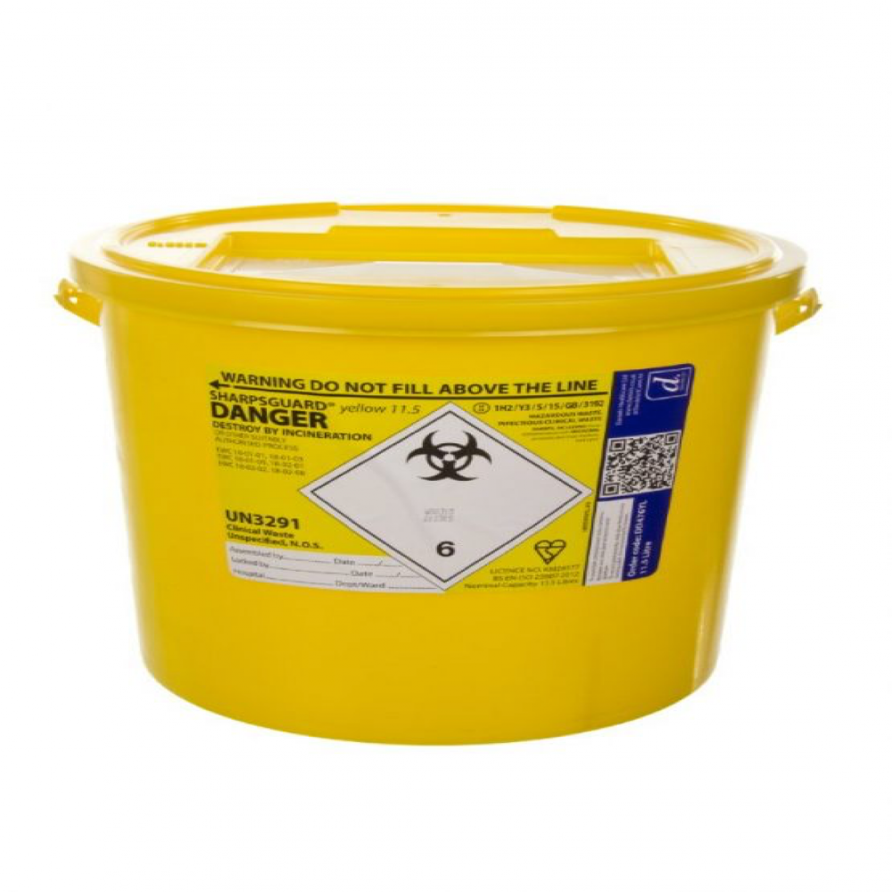 DNDD476YLR Yellow Lid Sharpsguard Sharps bin 11.5 litre