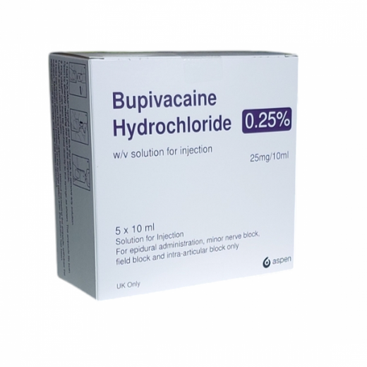 Bupivacaine Hydrochloride 0.25% w/v Solution For Injection 5 x 10ml
